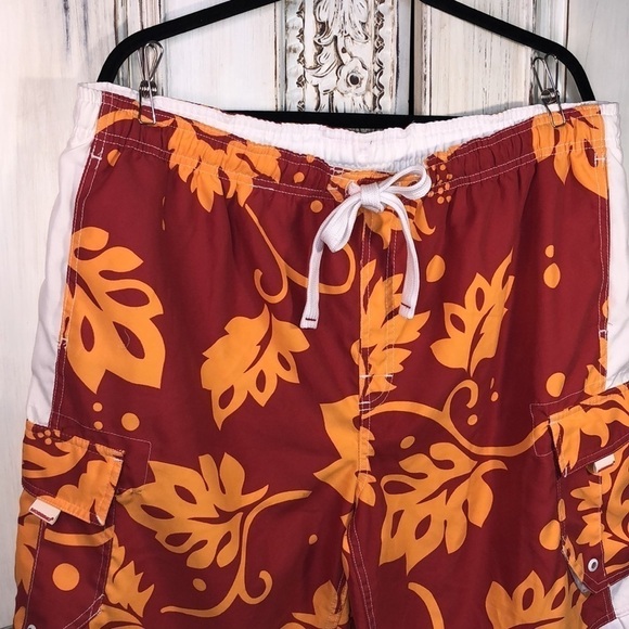 Men’s Mossimo Red and Yellow Hawaiian Print Swim Trunks Size Large - Picture 2 of 10